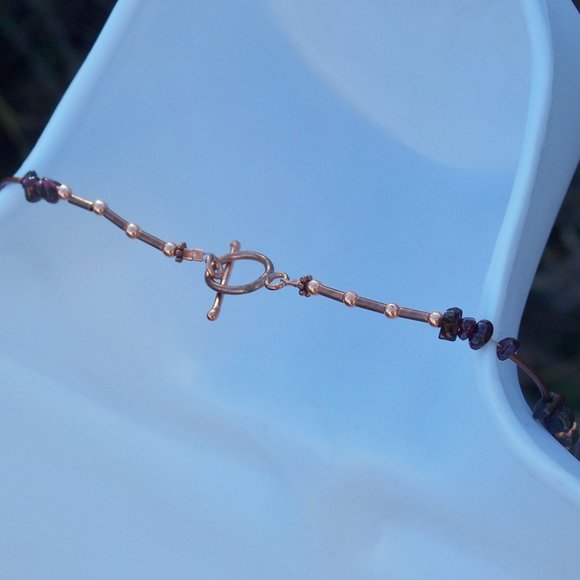 Handmade Necklace with Red Garnets and Bronze Coated Brass Tube Beads  21.5 IN - Picture 7 of 10